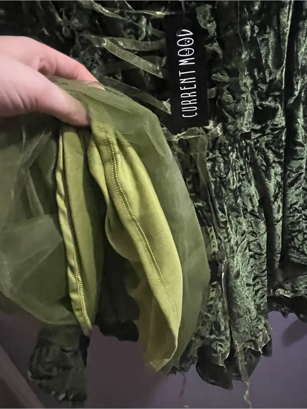 Current Mood Myths N Legends Green Velvet Mini Dress Forest Fairy, L (BNWT) - Picture 8 of 9